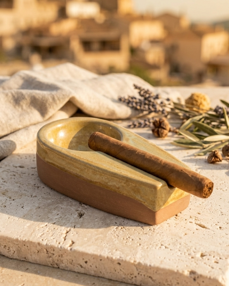 Handcrafted stoneware ceramic cigar ashtray, Gentle Smoke design by Lylceramics