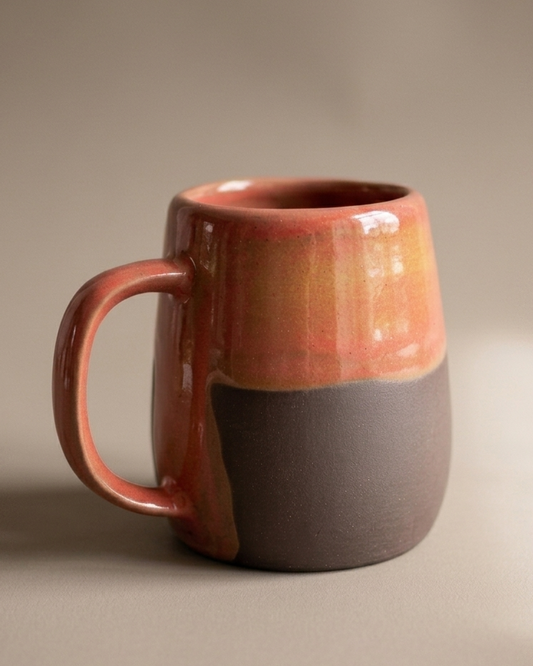 Stone Ceramic Mug, Candy kiremit mercan sır rengi, el yapımı stoneware kupa, 350ml